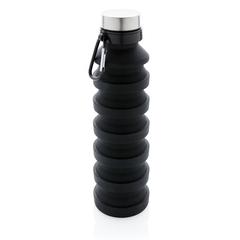Vue Bouteille en silicone pliable étanche avec couvercle de couleur noir| Krokrodeal