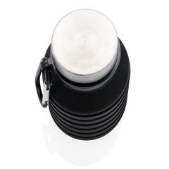 Vue Bouteille en silicone pliable étanche avec couvercle de couleur noir| Krokrodeal