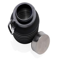 Vue Bouteille en silicone pliable étanche avec couvercle de couleur noir| Krokrodeal