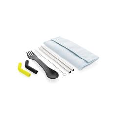Vue Set pailles 2 pcs et couverts Tierra de couleur bleu| Krokrodeal