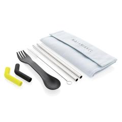 Vue Set pailles 2 pcs et couverts Tierra de couleur bleu| Krokrodeal
