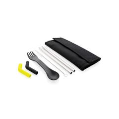 Vue Set pailles 2 pcs et couverts Tierra de couleur noir| Krokrodeal