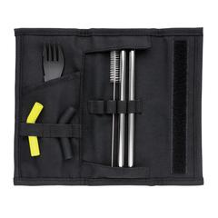 Vue Set pailles 2 pcs et couverts Tierra de couleur noir| Krokrodeal