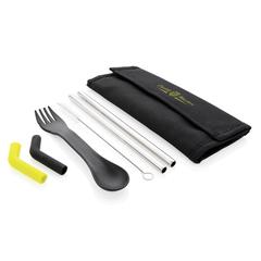 Vue Set pailles 2 pcs et couverts Tierra de couleur noir| Krokrodeal