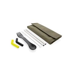 Vue Set pailles 2 pcs et couverts Tierra de couleur vert| Krokrodeal