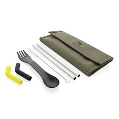 Vue Set pailles 2 pcs et couverts Tierra de couleur vert| Krokrodeal