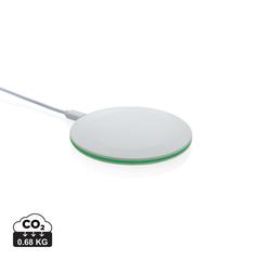 Vue Chargeur rapide sans fil 15W en plastique recyclé RCS de couleur blanc| Krokrodeal