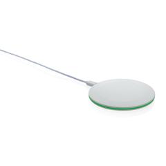 Vue Chargeur rapide sans fil 15W en plastique recyclé RCS de couleur blanc| Krokrodeal