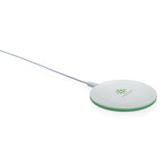 Vue Chargeur rapide sans fil 15W en plastique recyclé RCS de couleur blanc| Krokrodeal