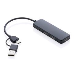 Vue Hub avec double entrée en plastique recyclé RCS de couleur noir| Krokrodeal