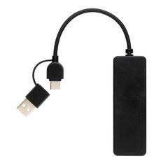 Vue Hub avec double entrée en plastique recyclé RCS de couleur noir| Krokrodeal