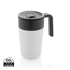 Vue Tasse en acier inoxydable et PP recyclé GRS avec poignée de couleur blanc| Krokrodeal