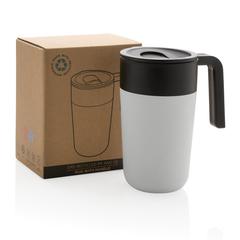 Vue Tasse en acier inoxydable et PP recyclé GRS avec poignée de couleur blanc| Krokrodeal