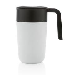 Vue Tasse en acier inoxydable et PP recyclé GRS avec poignée de couleur blanc| Krokrodeal