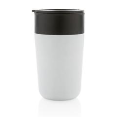 Vue Tasse en acier inoxydable et PP recyclé GRS avec poignée de couleur blanc| Krokrodeal
