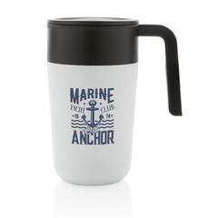 Vue Tasse en acier inoxydable et PP recyclé GRS avec poignée de couleur blanc| Krokrodeal