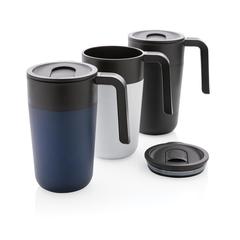 Vue Tasse en acier inoxydable et PP recyclé GRS avec poignée de couleur blanc| Krokrodeal
