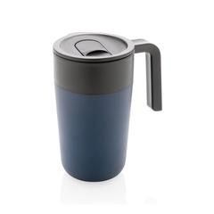 Vue Tasse en acier inoxydable et PP recyclé GRS avec poignée de couleur bleu| Krokrodeal