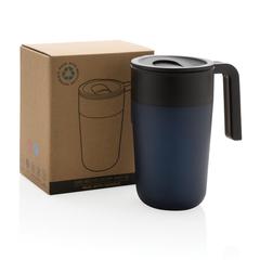 Vue Tasse en acier inoxydable et PP recyclé GRS avec poignée de couleur bleu| Krokrodeal