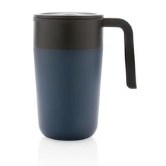Vue Tasse en acier inoxydable et PP recyclé GRS avec poignée de couleur bleu| Krokrodeal