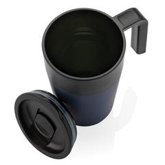 Vue Tasse en acier inoxydable et PP recyclé GRS avec poignée de couleur bleu| Krokrodeal