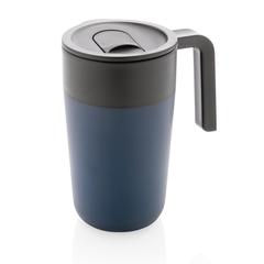 Vue Tasse en acier inoxydable et PP recyclé GRS avec poignée de couleur bleu| Krokrodeal