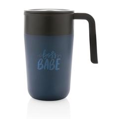 Vue Tasse en acier inoxydable et PP recyclé GRS avec poignée de couleur bleu| Krokrodeal
