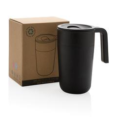 Vue Tasse en acier inoxydable et PP recyclé GRS avec poignée de couleur noir| Krokrodeal