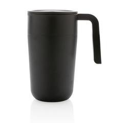 Vue Tasse en acier inoxydable et PP recyclé GRS avec poignée de couleur noir| Krokrodeal