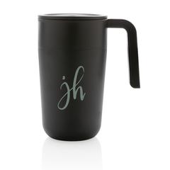 Vue Tasse en acier inoxydable et PP recyclé GRS avec poignée de couleur noir| Krokrodeal