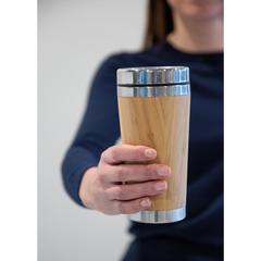 Vue Mug double paroi en bambou de couleur marron| Krokrodeal