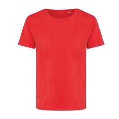 Vue T-shirt pour femmes en coton recyclé Iqoniq Yala de couleur rouge| Krokrodeal