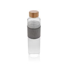Vue Bouteille en verre avec couvercle en bambou Impact de couleur gris| Krokrodeal