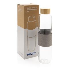 Vue Bouteille en verre avec couvercle en bambou Impact de couleur gris| Krokrodeal