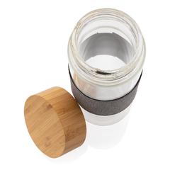Vue Bouteille en verre avec couvercle en bambou Impact de couleur gris| Krokrodeal