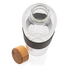 Vue Bouteille en verre avec couvercle en bambou Impact de couleur gris| Krokrodeal