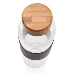 Vue Bouteille en verre avec couvercle en bambou Impact de couleur gris| Krokrodeal