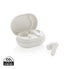 Vue Oreillettes TWS en plastique recyclé RCS de couleur blanc| Krokrodeal