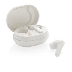 Vue Oreillettes TWS en plastique recyclé RCS de couleur blanc| Krokrodeal