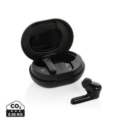 Vue Oreillettes TWS en plastique recyclé RCS de couleur noir| Krokrodeal
