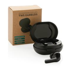 Vue Oreillettes TWS en plastique recyclé RCS de couleur noir| Krokrodeal