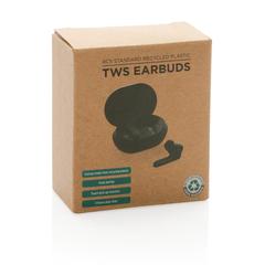 Vue Oreillettes TWS en plastique recyclé RCS de couleur noir| Krokrodeal