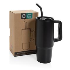 Vue Mug 900ml en acier inoxydable recyclé Embrace RCS de couleur noir| Krokrodeal