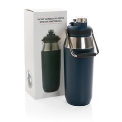 Vue Bouteille isotherme 1L avec bouchon double fonction de couleur bleu| Krokrodeal