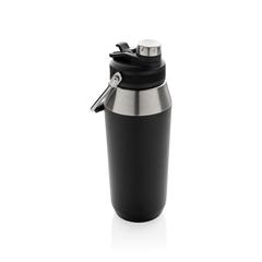 Vue Bouteille isotherme 1L avec bouchon double fonction de couleur noir| Krokrodeal