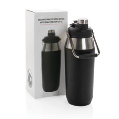 Vue Bouteille isotherme 1L avec bouchon double fonction de couleur noir| Krokrodeal