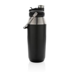 Vue Bouteille isotherme 1L avec bouchon double fonction de couleur noir| Krokrodeal