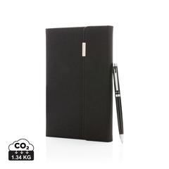 Vue Set carnets de notes A5 et stylo Swiss Peak de couleur noir| Krokrodeal