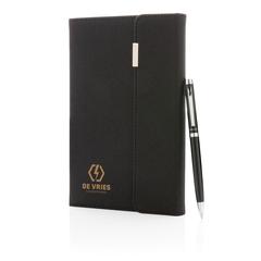 Vue Set carnets de notes A5 et stylo Swiss Peak de couleur noir| Krokrodeal