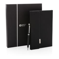 Vue Set carnets de notes A5 et stylo Swiss Peak de couleur noir| Krokrodeal